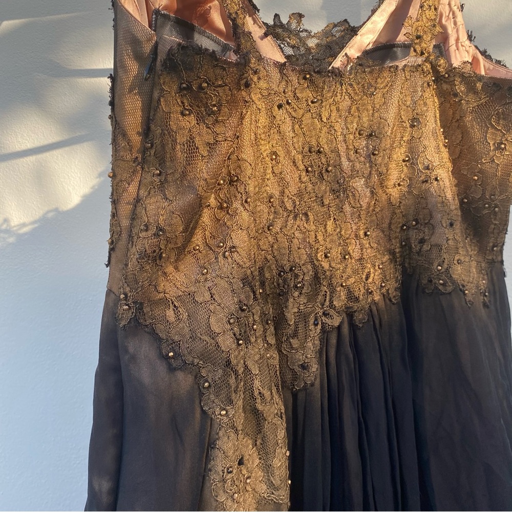 Jovani 100% Silk Gold & Black Ombré Beaded Dress Size Extra Large XL - Picture 10 of 13